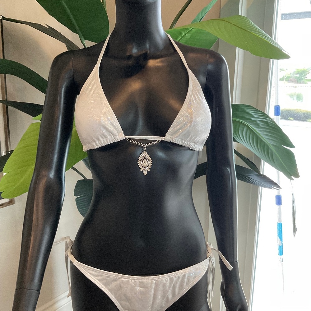 White Silvery Bikini with Charming Bikini Charms!